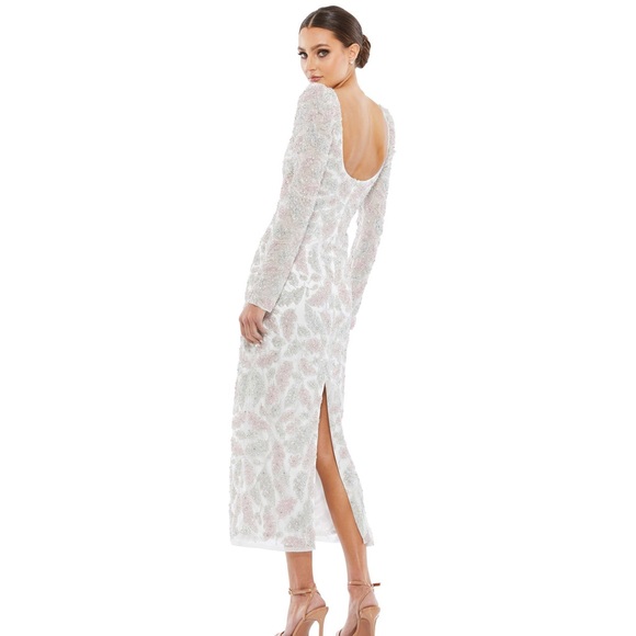 MAC DUGGAL Foliage embellished midi ivory sheath dress 14 NWT - Picture 2 of 16